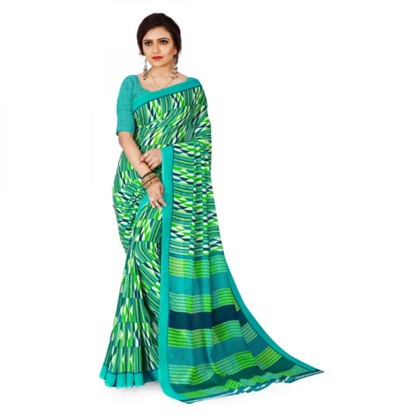 Women's Faux Georgette Saree With Blouse (Green, 5-6Mtrs)