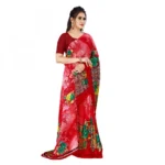 Women's Faux Georgette Saree With Blouse (Red, 5-6Mtrs)