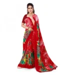 Women's Faux Georgette Saree With Blouse (Red, 5-6Mtrs)