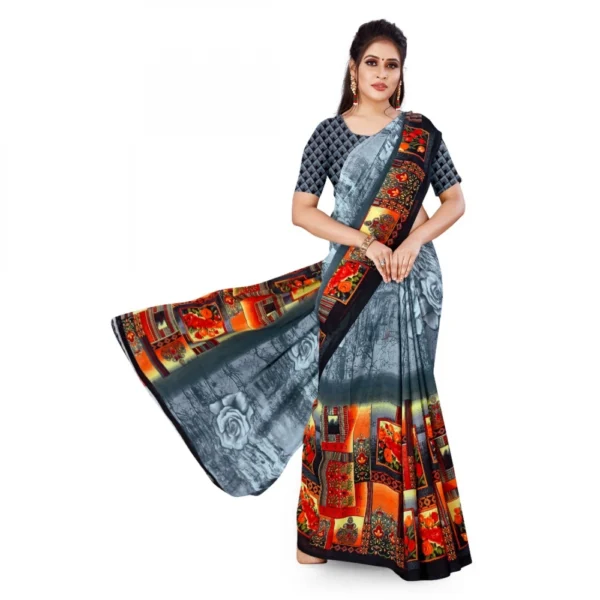 Women's Faux Georgette Saree With Blouse (Grey, 5-6Mtrs)