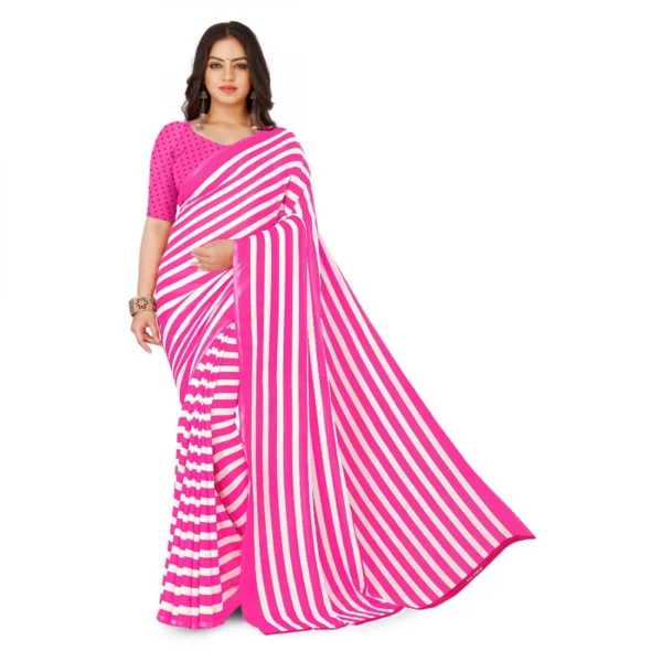 Women's Faux Georgette Saree With Blouse (Pink, 5-6Mtrs)