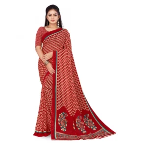 Women's Faux Georgette Saree With Blouse (Red , 5-6Mtrs)