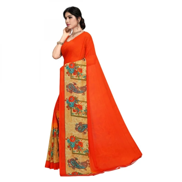 Women's Faux Georgette Saree With Blouse (Orange, 5-6Mtrs)