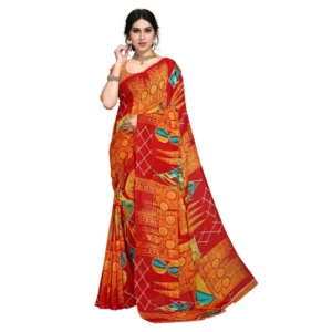 Women's Faux Georgette Saree With Blouse (Red, 5-6Mtrs)
