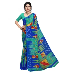 Women's Faux Georgette Saree With Blouse (Blue, 5-6Mtrs)