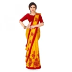 Women's Faux Georgette Saree With Blouse (Yellow, 5-6Mtrs)