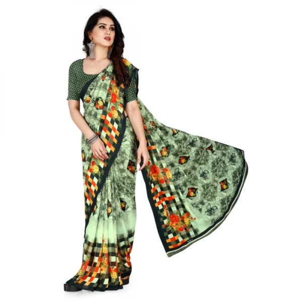 Women's Faux Georgette Saree With Blouse (Light Green, 5-6Mtrs)