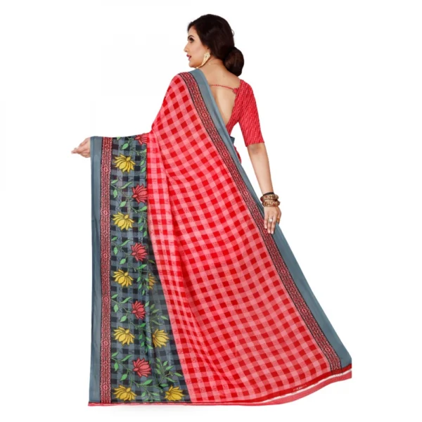 Women's Faux Georgette Saree With Blouse (Red, 5-6Mtrs)