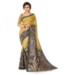 Women's Faux Georgette Saree With Blouse (Yellow, 5-6Mtrs)