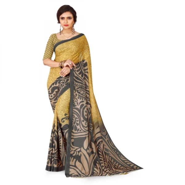 Women's Faux Georgette Saree With Blouse (Yellow, 5-6Mtrs)