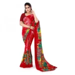 Women's Faux Georgette Saree With Blouse (Red, 5-6Mtrs)