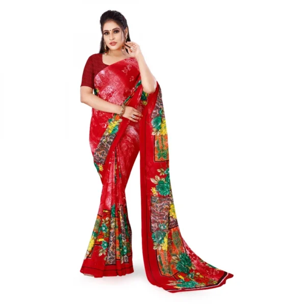 Women's Faux Georgette Saree With Blouse (Red, 5-6Mtrs)