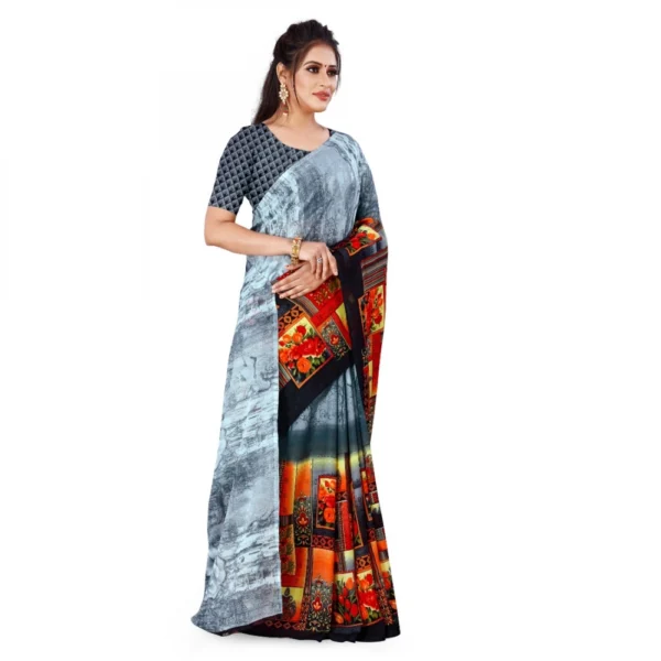 Women's Faux Georgette Saree With Blouse (Grey, 5-6Mtrs)
