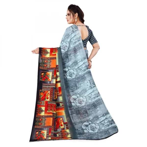 Women's Faux Georgette Saree With Blouse (Grey, 5-6Mtrs)