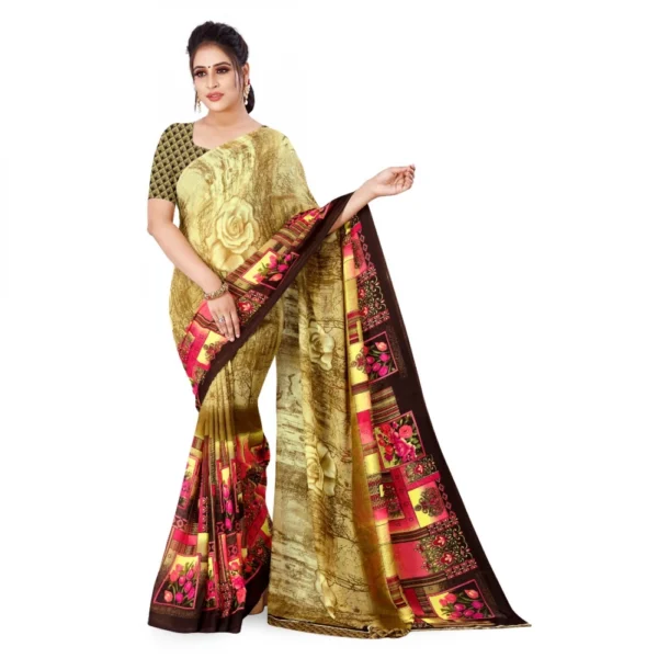 Women's Faux Georgette Saree With Blouse (Beige, 5-6Mtrs)