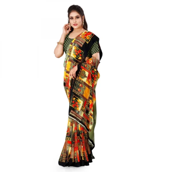 Women's Faux Georgette Saree With Blouse (Green, 5-6Mtrs)