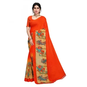 Women's Faux Georgette Saree With Blouse (Orange, 5-6Mtrs)