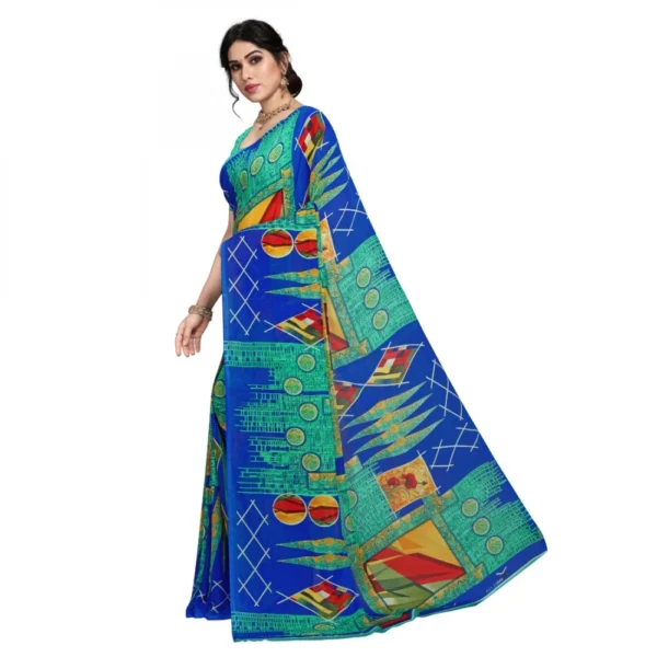 Women's Faux Georgette Saree With Blouse (Blue, 5-6Mtrs)