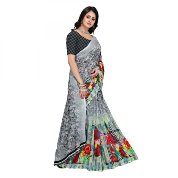 Women's Faux Georgette Saree With Blouse (Grey, 5-6Mtrs)