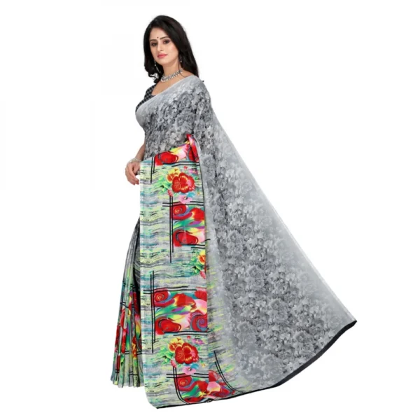 Women's Faux Georgette Saree With Blouse (Grey, 5-6Mtrs)