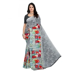 Women's Faux Georgette Saree With Blouse (Grey, 5-6Mtrs)