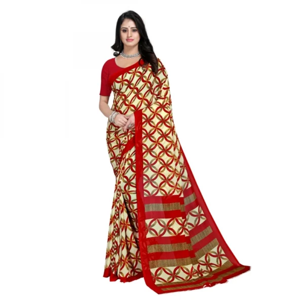 Women's Faux Georgette Saree With Blouse (Red , 5-6Mtrs)