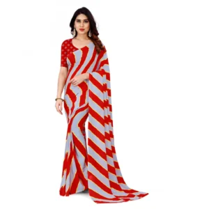 Women's Faux Georgette Saree With Blouse (Red, 5-6Mtrs)