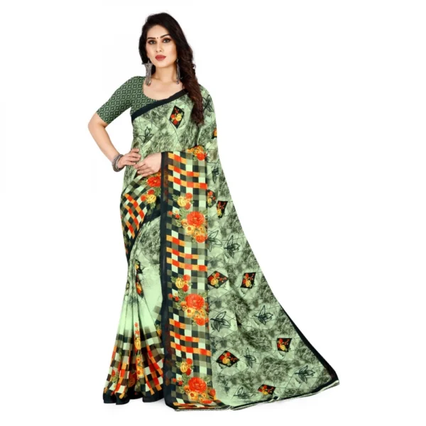 Women's Faux Georgette Saree With Blouse (Light Green, 5-6Mtrs)