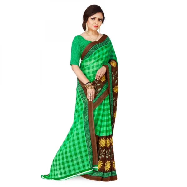 Women's Faux Georgette Saree With Blouse (Green, 5-6Mtrs)