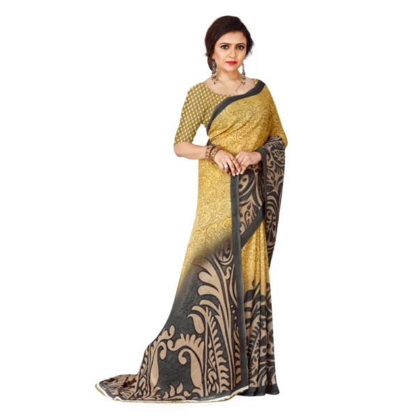 Women's Faux Georgette Saree With Blouse (Yellow, 5-6Mtrs)
