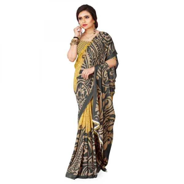 Women's Faux Georgette Saree With Blouse (Yellow, 5-6Mtrs)