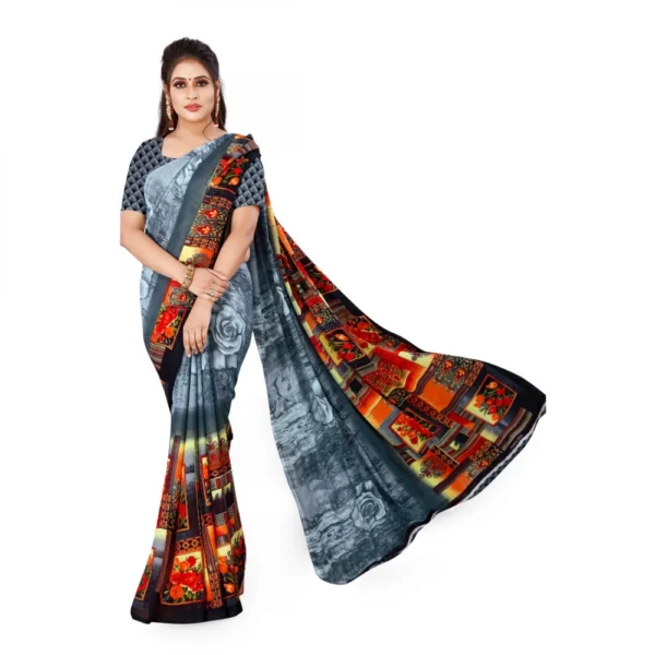 Women's Faux Georgette Saree With Blouse (Grey, 5-6Mtrs)