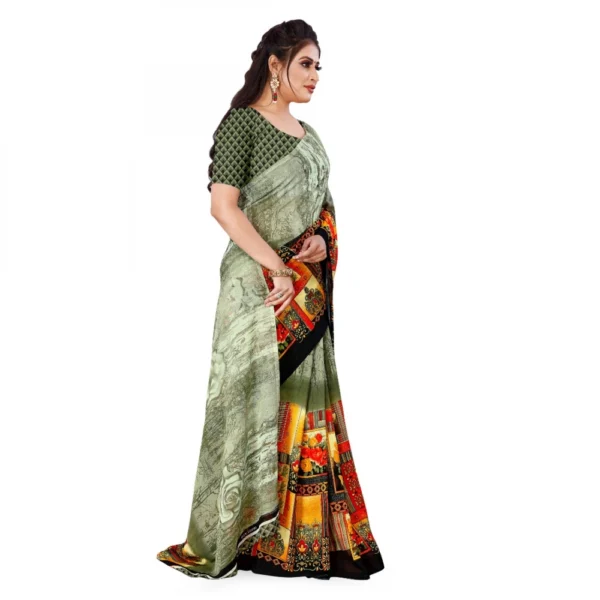 Women's Faux Georgette Saree With Blouse (Green, 5-6Mtrs)
