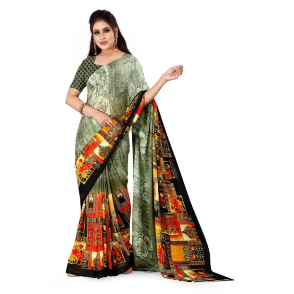 Women's Faux Georgette Saree With Blouse (Green, 5-6Mtrs)