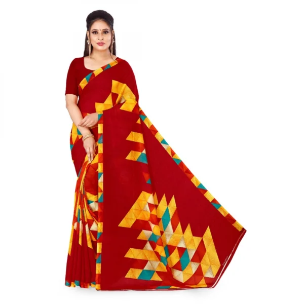 Women's Faux Georgette Saree With Blouse (Red , 5-6Mtrs)