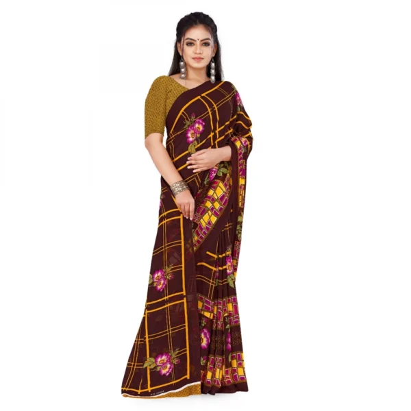 Women's Faux Georgette Saree With Blouse (Yellow, 5-6Mtrs)