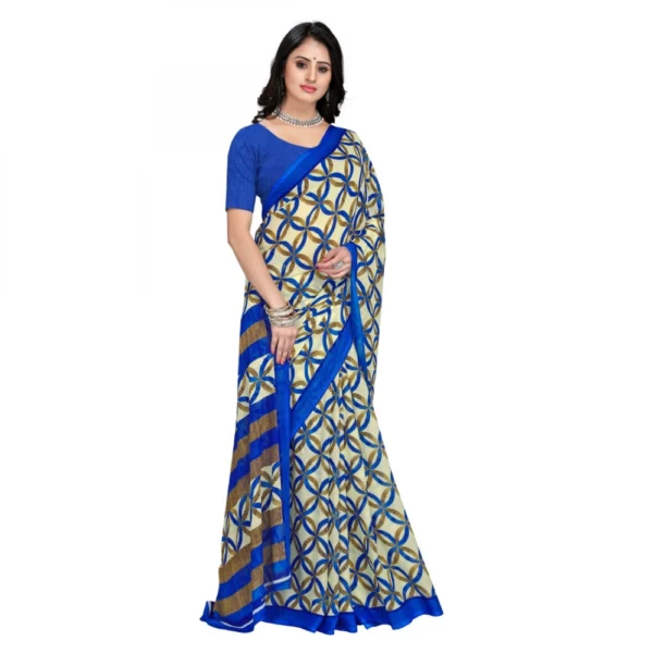 Women's Faux Georgette Saree With Blouse (Blue, 5-6Mtrs)