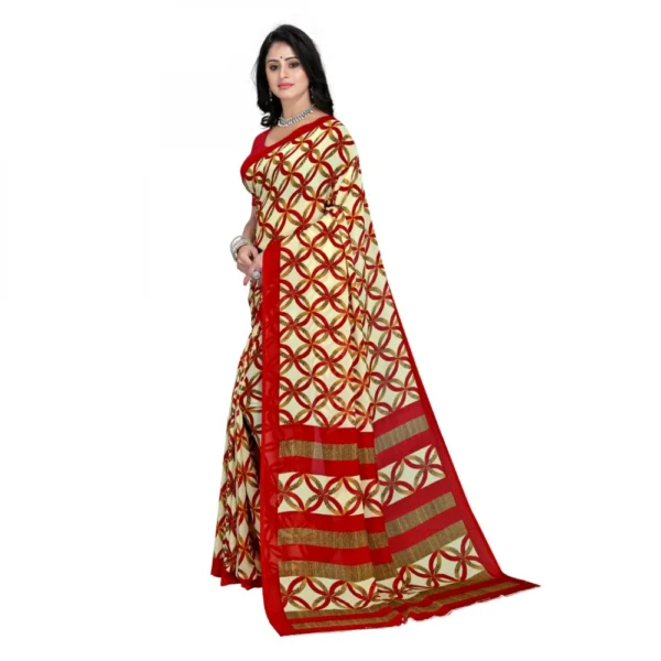Women's Faux Georgette Saree With Blouse (Red , 5-6Mtrs)
