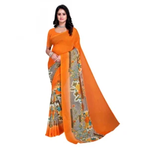 Women's Faux Georgette Saree With Blouse (Orange, 5-6Mtrs)
