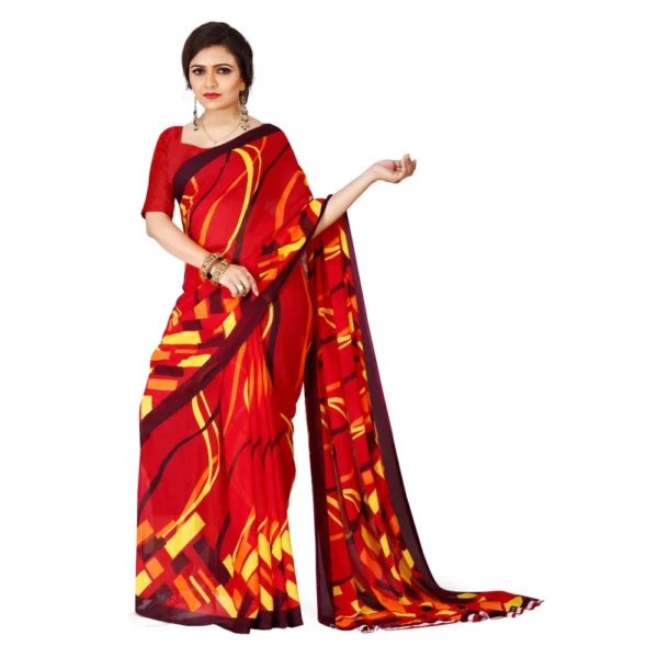 Women's Faux Georgette Saree With Blouse (Red, 5-6Mtrs)