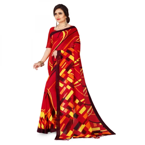 Women's Faux Georgette Saree With Blouse (Red, 5-6Mtrs)