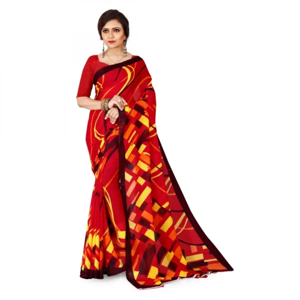 Women's Faux Georgette Saree With Blouse (Red, 5-6Mtrs)