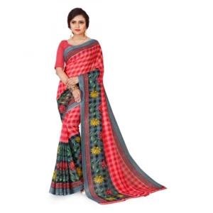 Women's Faux Georgette Saree With Blouse (Red, 5-6Mtrs)