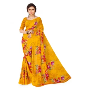 Women's Faux Georgette Saree With Blouse (Yellow, 5-6Mtrs)