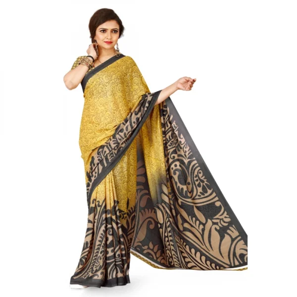Women's Faux Georgette Saree With Blouse (Yellow, 5-6Mtrs)