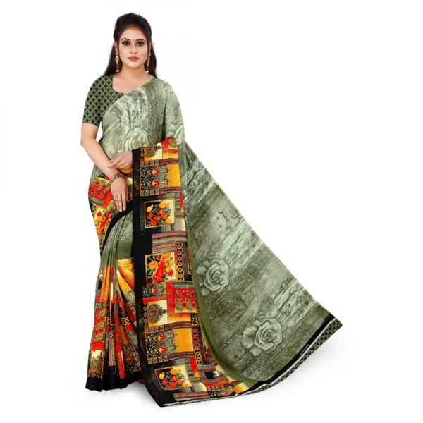Women's Faux Georgette Saree With Blouse (Green, 5-6Mtrs)