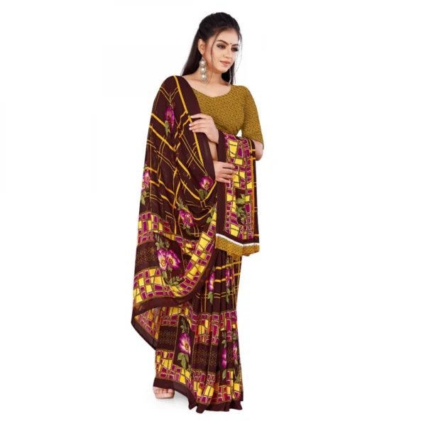 Women's Faux Georgette Saree With Blouse (Yellow, 5-6Mtrs)