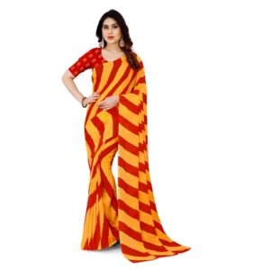 Women's Faux Georgette Saree With Blouse (Orange, 5-6Mtrs)