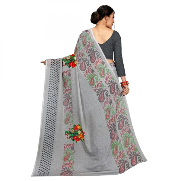 Women's Faux Georgette Saree With Blouse (Grey, 5-6Mtrs)