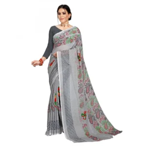 Women's Faux Georgette Saree With Blouse (Grey, 5-6Mtrs)